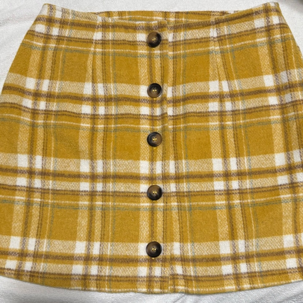 Yellow Plaid Button-Up Skirt